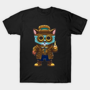 Steampunk Cat in Goggles and Jacket T-Shirt